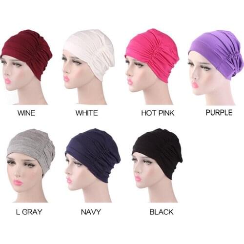 Women Soft Slouchy Ruffle Chemo Beanie Hair Cap Sleep Turban Hat Liner For Cancer Hair Loss Caps Cotton Bandana Head Wrap