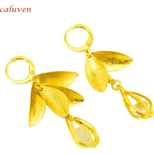 Ethiopian Africa,Arabia,Middle East Best Gift Gold Color leaves Earrings Stud for Women/Girls Water Drop Jewelry Round