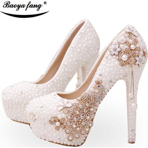 2019 New arrival Bridal Wedding shoes Womans Platform shoes real leather High heels Pumps ladies performance shoes