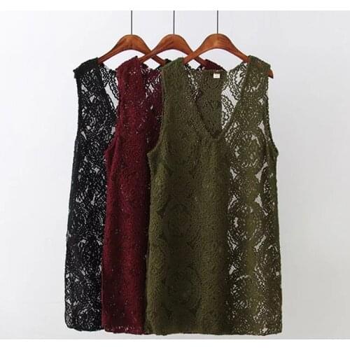 Women Knitted Vest Fashion Elegant Lady Hollow Out Lace Vests Big Size Female Slim Sleeveless Coat Jackets Long Paragraph