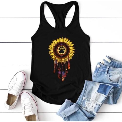 Women Sleeveless Summer Vest Aesthetic Femme Tank Tops Plus Size Sunflower Bear Paw Printing Tank Top
