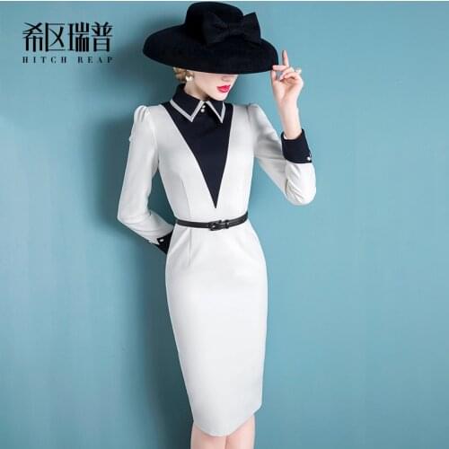 High End Temperament Celebrity Hepburn Xiaoxiangfeng 2021 New Spring White Long Sleeve Dress