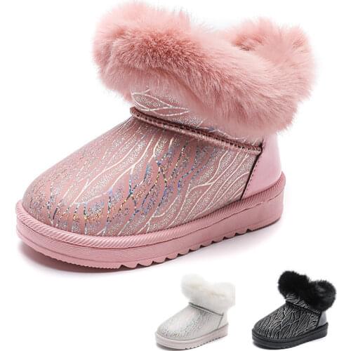 Toddler Shoes Winter Baby Boots For Girls Warm Plush Childrens Shoes Fashion Bring Leather 1-10 Years Kids Booties Size 19-36