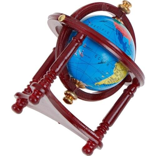 1:12 Miniature Dollhouse Dollhouse Rolling Globe With Wood Stand Study Livingroom Bedroom Reading Room Furniture Accessory