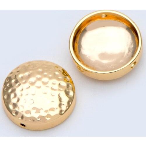 10pcs Gold plated Brass Round Coin Beads 14mm, 3-Hole Connectors (GB-1047)