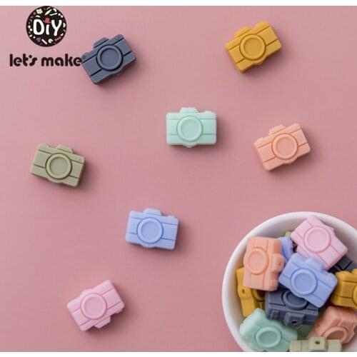 Lets Make 50PCS Baby Camera Teething Toys Food Grade Silicone Chew Toy Cartoon Silicone DIY Teether Necklace Accessorie Infant