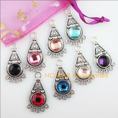 8 New Teardrop Charms Tibetan Silver Tone Retro Mixed Crystal Connectors 19x35mm