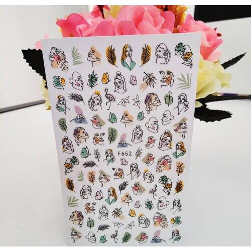 Geometric Abstract Girl 3D Adhesive Stickers For Nails Line Women Face Nail Art Decorations Foil Decals Manicure Accessories