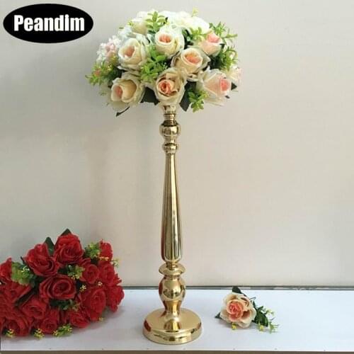 PEANDIM Gold Candle Holder 52cm Tall Candle Stand Wedding Table Centerpiece Flower Rack Party Road Lead For Home Decoration
