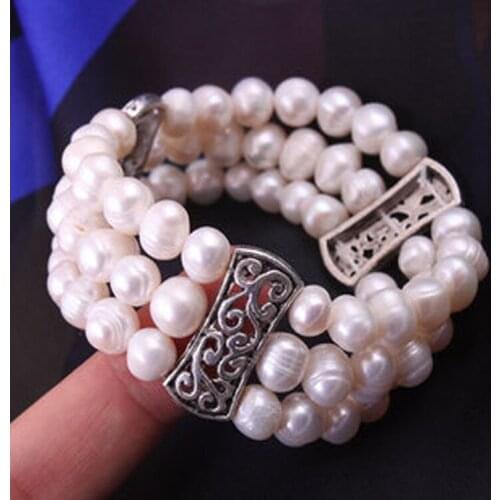 2016 Bar Pearl Charm Bracelet Natural Potato Fresh Water Pearls 3-strand Bracelets Jewelry Original High Quality Trendy Women