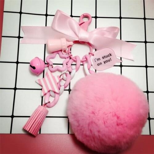DIY Accessories Cartoon Anime Natural Rabbit Fur Ball Pom Pom Tassels Keychain For Women Key Chains Ring Car Bag Pendent Charm