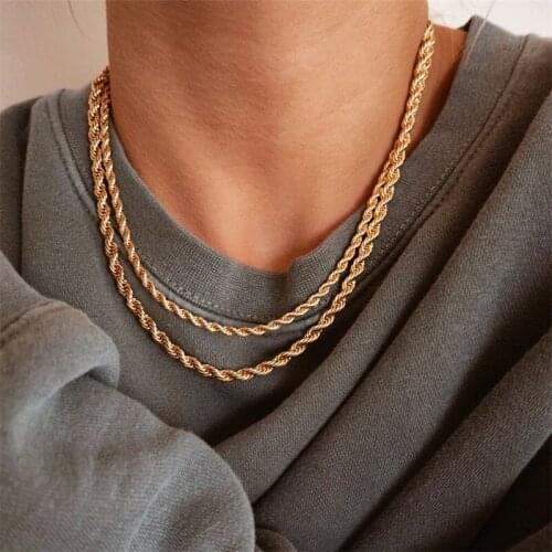 Twisted Rope Chain Necklaces Gold Stainless Steel Chains Necklaces for Women Men Fashion Jewelry gifts