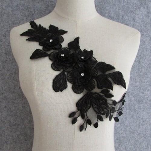 Black Floral Jacquard Venise Lace Collar Neckline Trim DIY Embroidery Supplies Lace Fabric Dress Applique Sewing Craft Designs