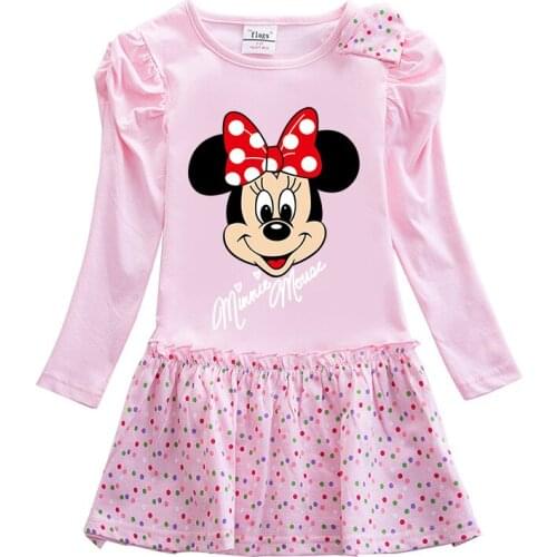 Minnie Wavelet Dot A-shaped Frozen Toddler Girls Long Sleeves Clothes Kids Cute Pink Skirt Child Casual Costume Strawberry Dress