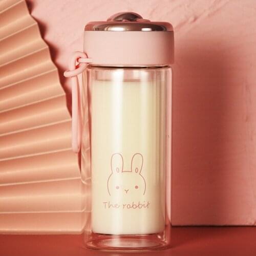 Double Layer Glass Bottle 230ml Cute Juice Tea Water Bottle Coffee Mug Travel Drinking Bottles Milk Cup Drinkware Eco Friendly