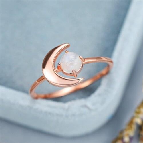 Elegant Female Moon Finger Ring With Moonstone Classic Silver Rose Gold Wedding Ring Fashion Promise Engagement Rings For Women