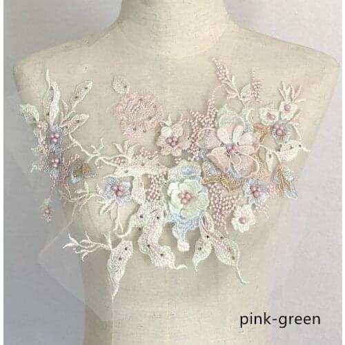 Diy elegant beads embroidery flower lace appliques for wedding dress embroidered floral patches for clothes big parches