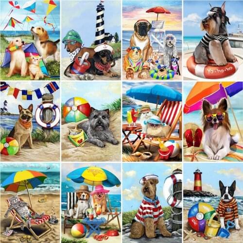 Evershine 5D DIY Diamond Painting Dog Rhinestone Art Diamond Embroidery Seaside Animal Full Square Round Drill Home Decorations