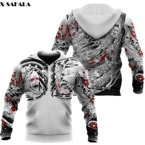 Samurai Tattoo Japan Art Tattoo 3D Print XS-7XL Hoodie Man Women Harajuku Outwear Zipper Pullover Sweatshirt Unisex-3