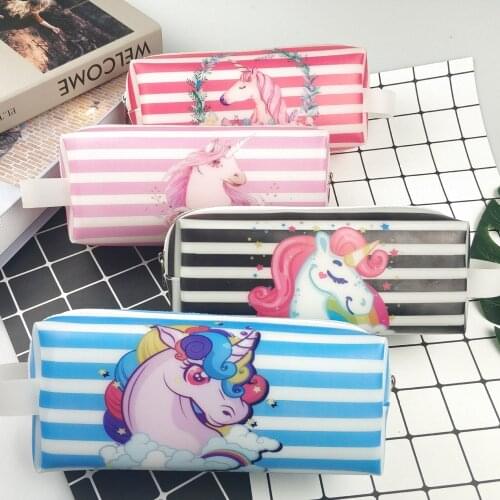 Kawaii New jelly silicone printing unicorn square pencil bag large capacity student stationery pencil case pen case pencil bag