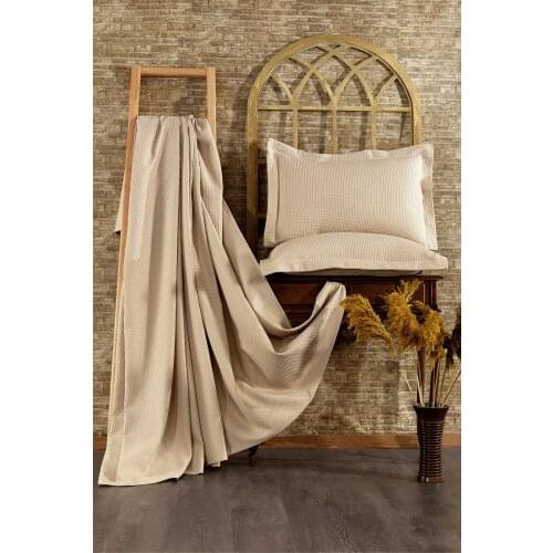 3 piece 100 Cotton Begonia Pike Bed Cover And Pillow case Set Beige Double 240x260 Cotton çarşafsız