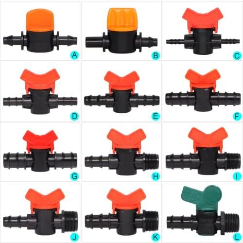 Drip Irrigation Mini Valve 1/2" 3/4" Male Thread To 16 20mm Pipe Water Switch Garden 4/7 8/11mm Hose Barbed WaterStop Connectors