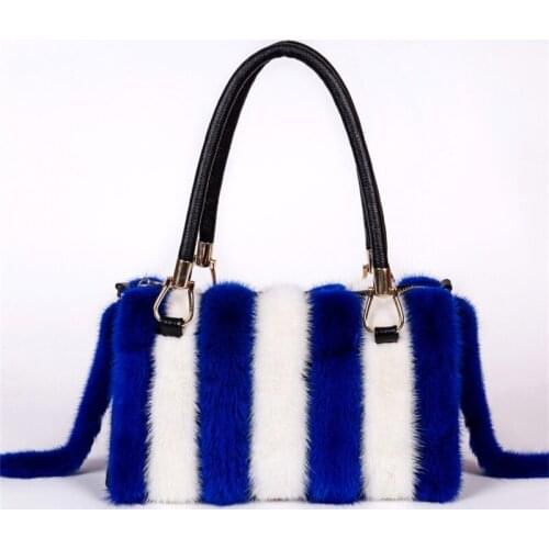 Fashion Exquisite Real Mink Fur Handbag Casual Women Totes Shoulder Bags Female Leather Solid Color Chain Handbag For Women