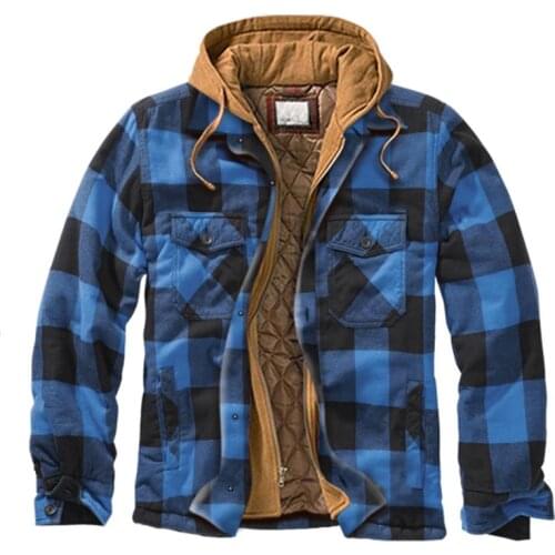 2021 Winter Mens Warm Plaid Shirt With Hood Cotton Padded Thick Thermal Tops Fashion Outerwear Plus Big Size M-4XL