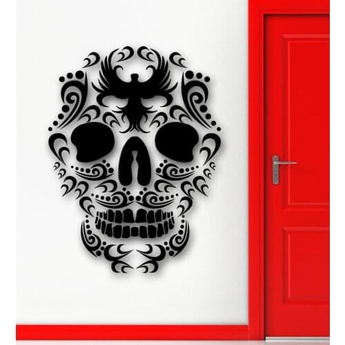 Cool Tribal Tattoo Wall Sticker Vinyl Art Design Sugar Skull Death Wall Mural Home Room Art Design Wall StickerD-240