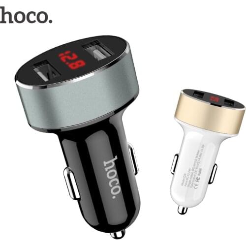 HOCO Car phone charger Dual usb car charger LED display USB charger for iPhone XR XS Max Samsung Xiaomi USB phone tablet charger