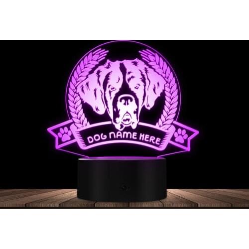 Saint Bernard Pedigree Dog Breed illusion Novelty Night Light Puppy Head Pet Portrait Animal Cartoon Doggie Custom Mood Light