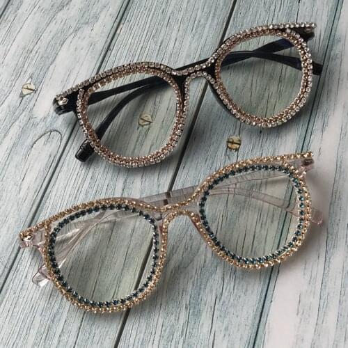 Women Cat Eye Eyewear Clear Lens Gold Diamond Sunglasses Female Retro Sun Glasses UV400 Good Quality Oculos