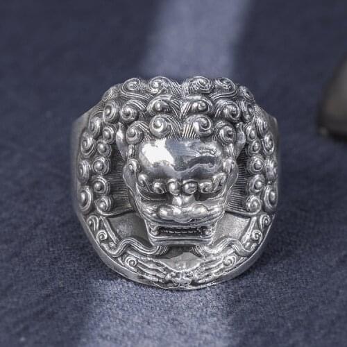 Solid 999 Sterling Silver Thai retro biker MENS handmade lion ring jewelry gift A4535