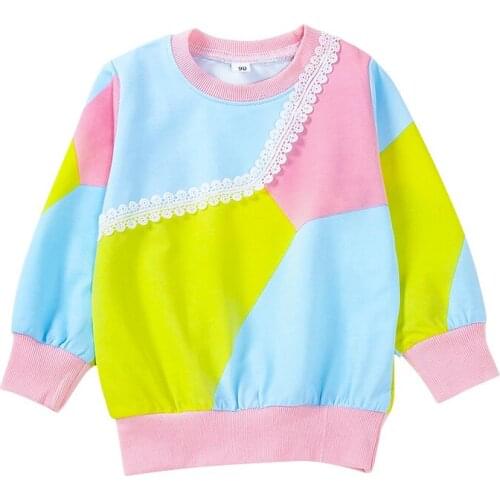 Autumn Kids Girl Patchwork Design Sweatshirts Casual Blouse Long Sleeve Outerwear