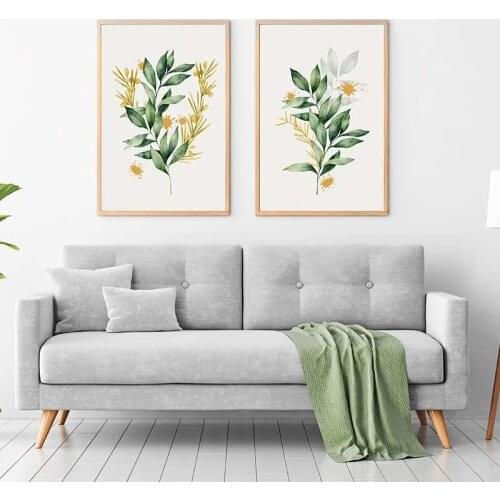 Watercolor Plants Posters and Prints Nordic Green Leaves Wall Art Canvas Painting Scandinavian Style Living Room Home Decor