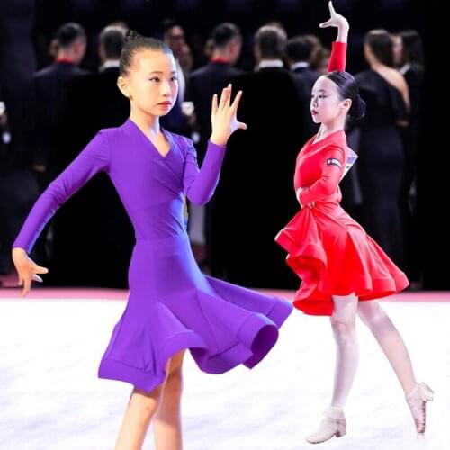 Latin Practice Dress Children Latin Dance Dress For Girls Long Sleeve Tops Fishbone Skirt Samba Competition Dance Dress DQS3703