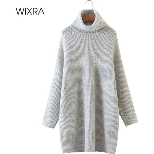Wixra Womens Sweater Dress Long Sleeve Turtleneck Solid Casual Straight Thick Warm Short Knitted Clothing Autumn Winter