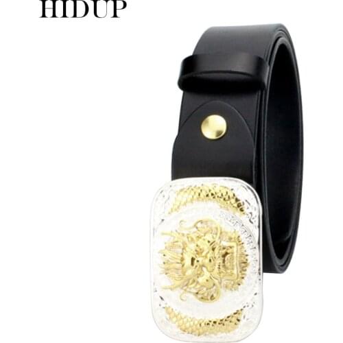 HIDUP Top Quality Solid Cow Leather Belts Chinese Dragon Head Sliver Brass Buckle Metal Belt Men Clothing Accessories NWWJ146