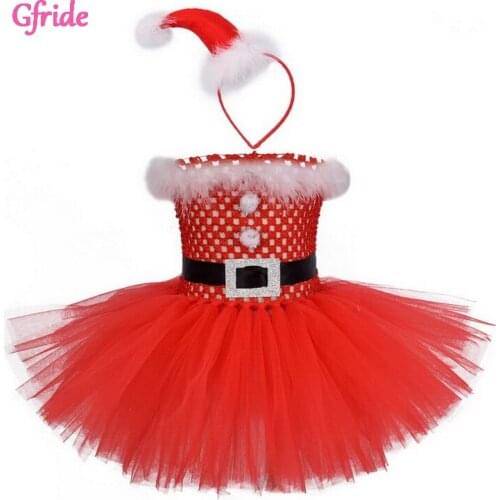 Christmas Baby Girls New Summer Cosplay TUTU Dresses Casual Sleeveless Toddler Kids Formal Party Red Cute Hat Costumes 2-10 Year