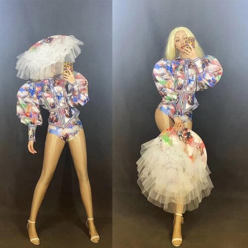 Puff Sleeve Palace Retro Style Colorful Print Turn-Down Collar Shirt Sknny Shorts Hat Birthday Party Outfit Jazz Dance Costume