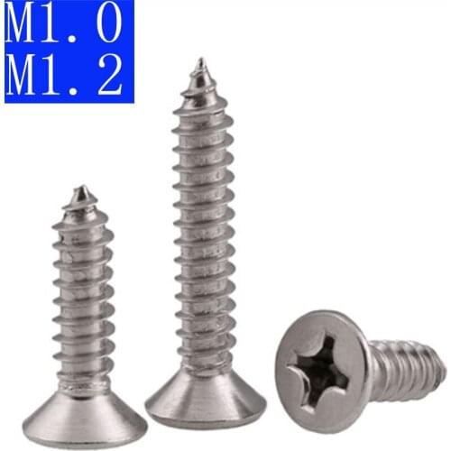 M1.0 M1.2 304 Stainless Steel Flat Head Phillips Self Tapping Screws Wood Screws GB 846 DIN 7982