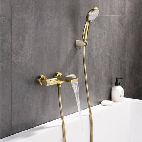 Brushed Gold Bathtub Tap Wall-Mounted Thermostatic Shower Faucet Set Bathroom Faucet Bathroom Tap Mixed Valve Bathtub Faucet