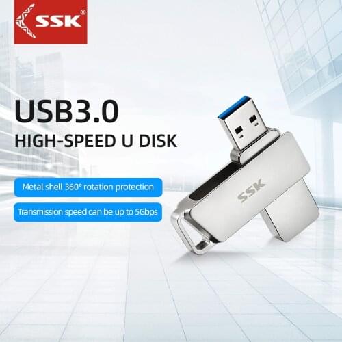 SSK USB3.1 USB3.0 HIGH-SPEED U DISK Metal shell 360° rotation protection pen disk 32GB 64GB 128GB 256GB Flash Drive Memory Stick