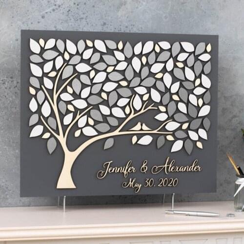 3D Gray Wedding Guest Book Alternative Tree Custom Wedding Guest Book Rustic Wood Wedding Gift Bridal Shower Unique Guest Book