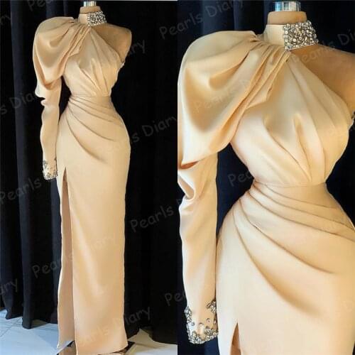 Beaded Evening Dress Plus Size Dubai Celebrity Dresses Wedding Party Gowns With Split Side Cheap Prom Dress Vestidos De Noche