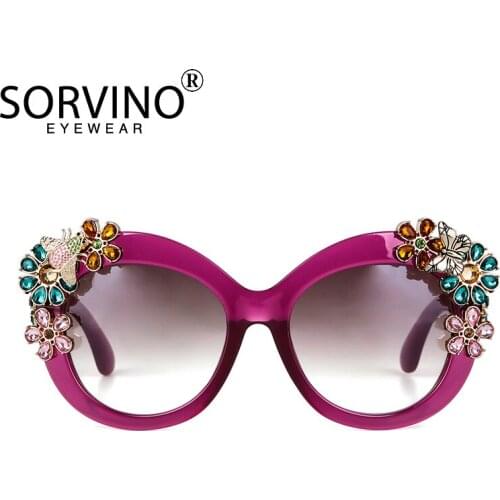 80S Women Oversized Flower Diamond Sunglasses Luxury Brand Designer Retro Vintage Cat Eye Rhinestone Shades Sun Glasses