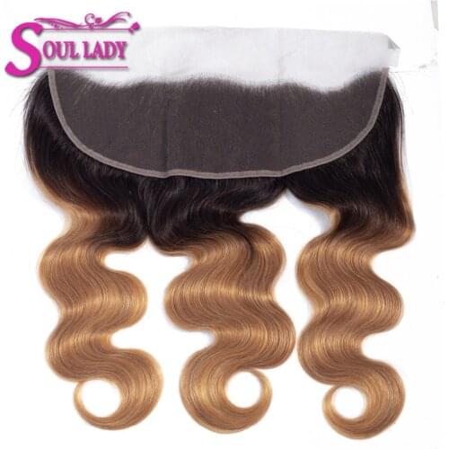 Soul Lady Ombre Ear To Ear Lace Frontal Closure Ombre Brazilian Body Wave Ombre Frontal 1B/27 NonRemy Human Hair Frontal Closure