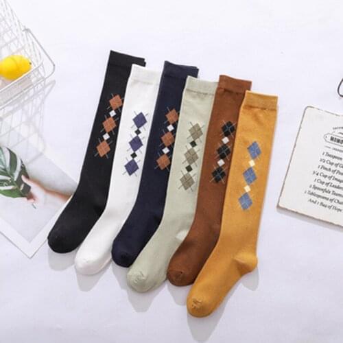 Japanese Women Lolita Diamond Maid Stocking Vintage College Candy Color JK Socks Sweet Girl Leg Sock 30cm Length White Black