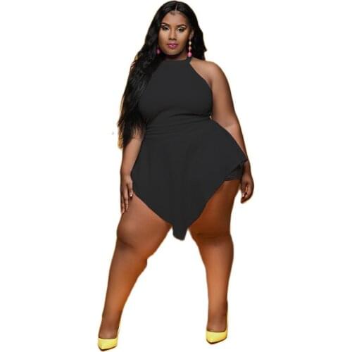 Plus Size Women Jumpsuit High Street Summer New Slim Fit Clothes Back Zipper Solid Color Sleeveless Sexy Fake Two Piece Jumpsuit