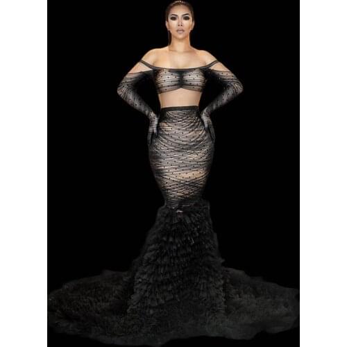 Fashion Evening Prom Slash Neck Mesh Mermaid Long Dress Women Off Shoulder Bodycon Party Trailing Dress Sexy Floor Length Dress
